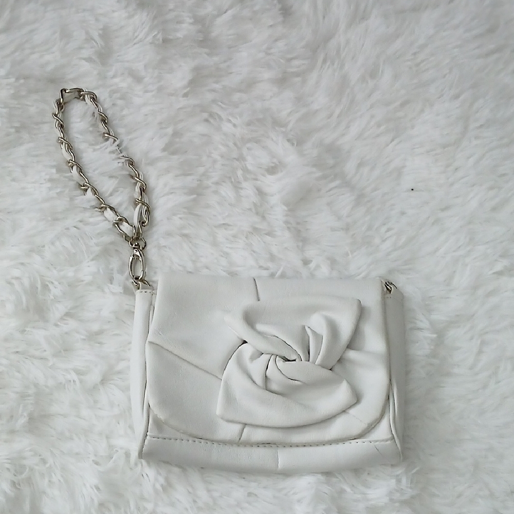 Y2K Mini White Rosette Feminine Girly Cottagecore Coquette Wristlet Pouch Bag